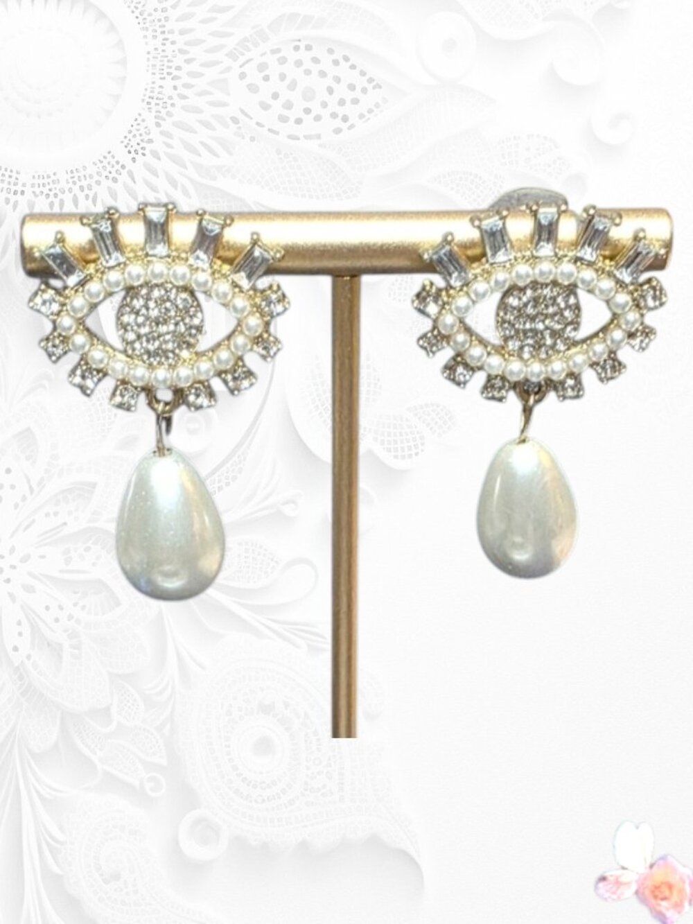 Signed Sugarfix Pearl and Crystal Eye Earrings 382